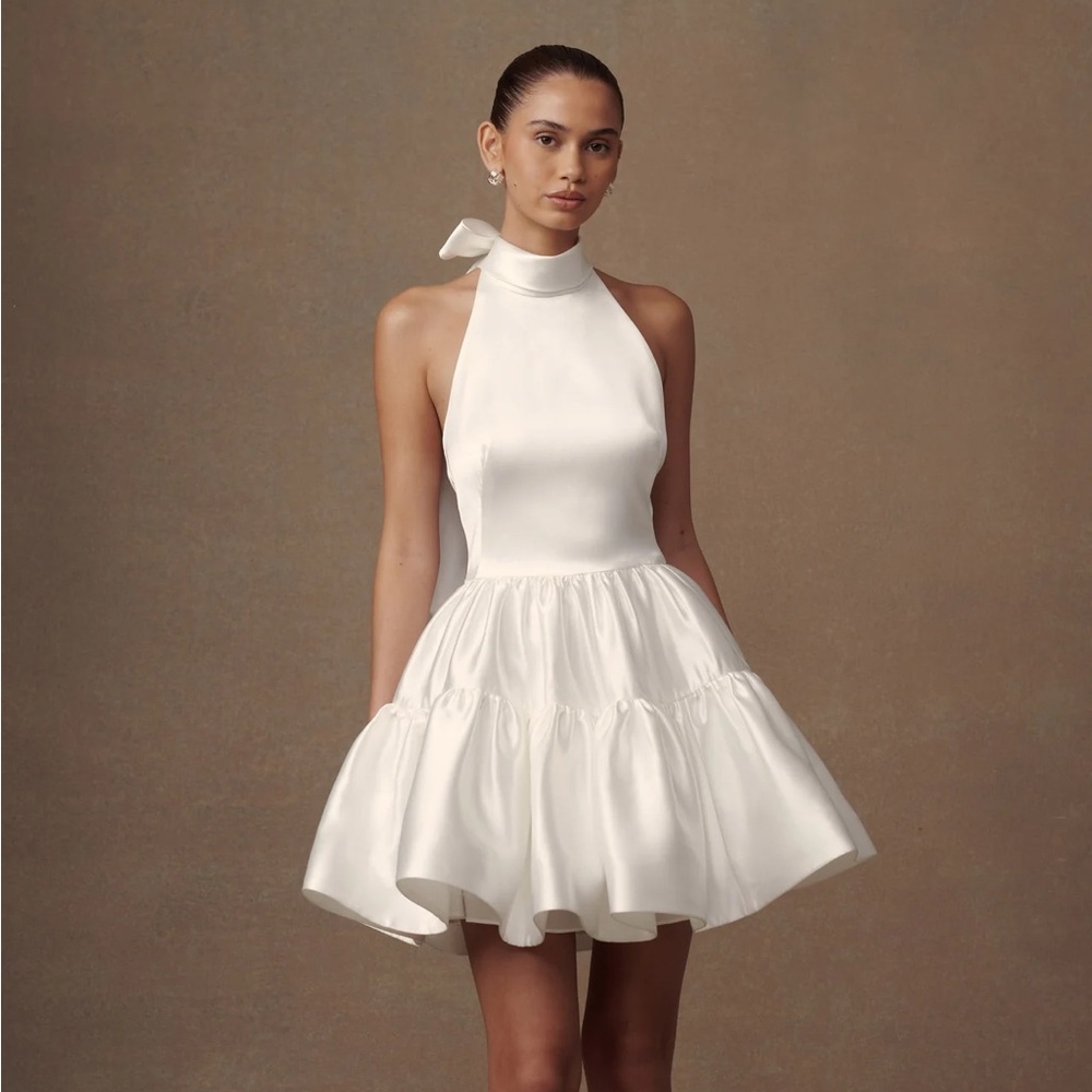 Dorota Satin Halter Mini Dress - White